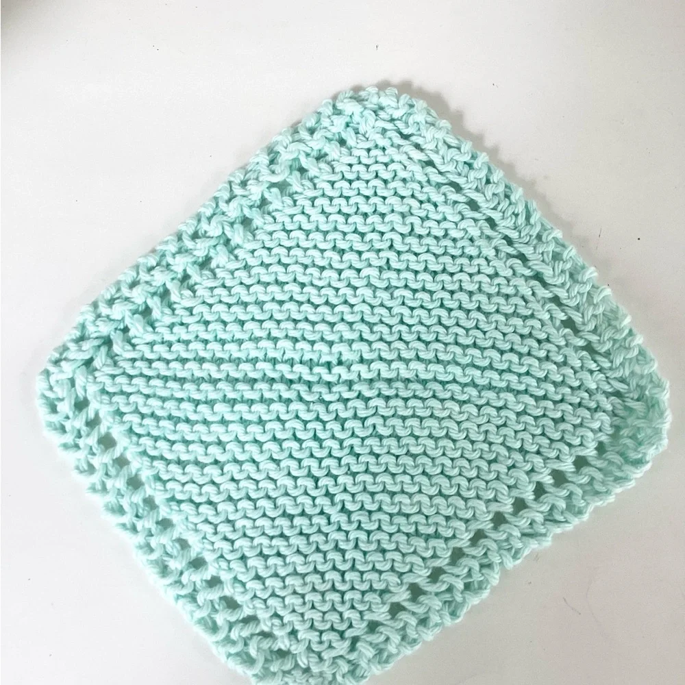 Skincare Washcloth Headband Spa Set Hand Crafted Teal Mint Green Knit Cotton